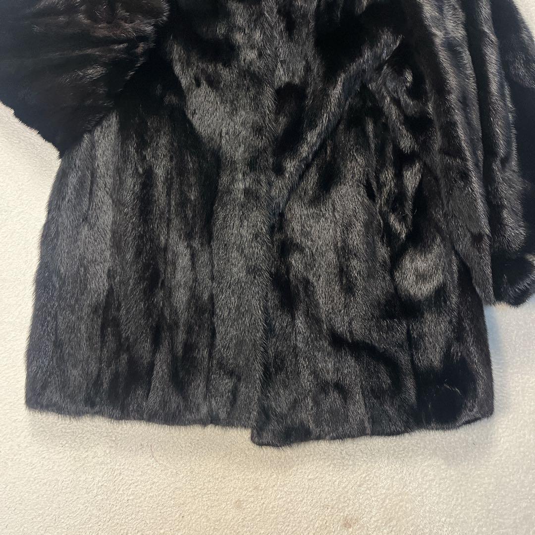 毛皮 リアルファー MINK ミンク ブラック 黒 コート セミロング 15号