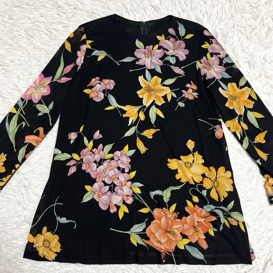 【稀少サイズ LL】レオナール チュニック カンカン素材 花柄 ブラック 新品未使用】LEONARD レオナール カンカン チュニック 40 ブラック
