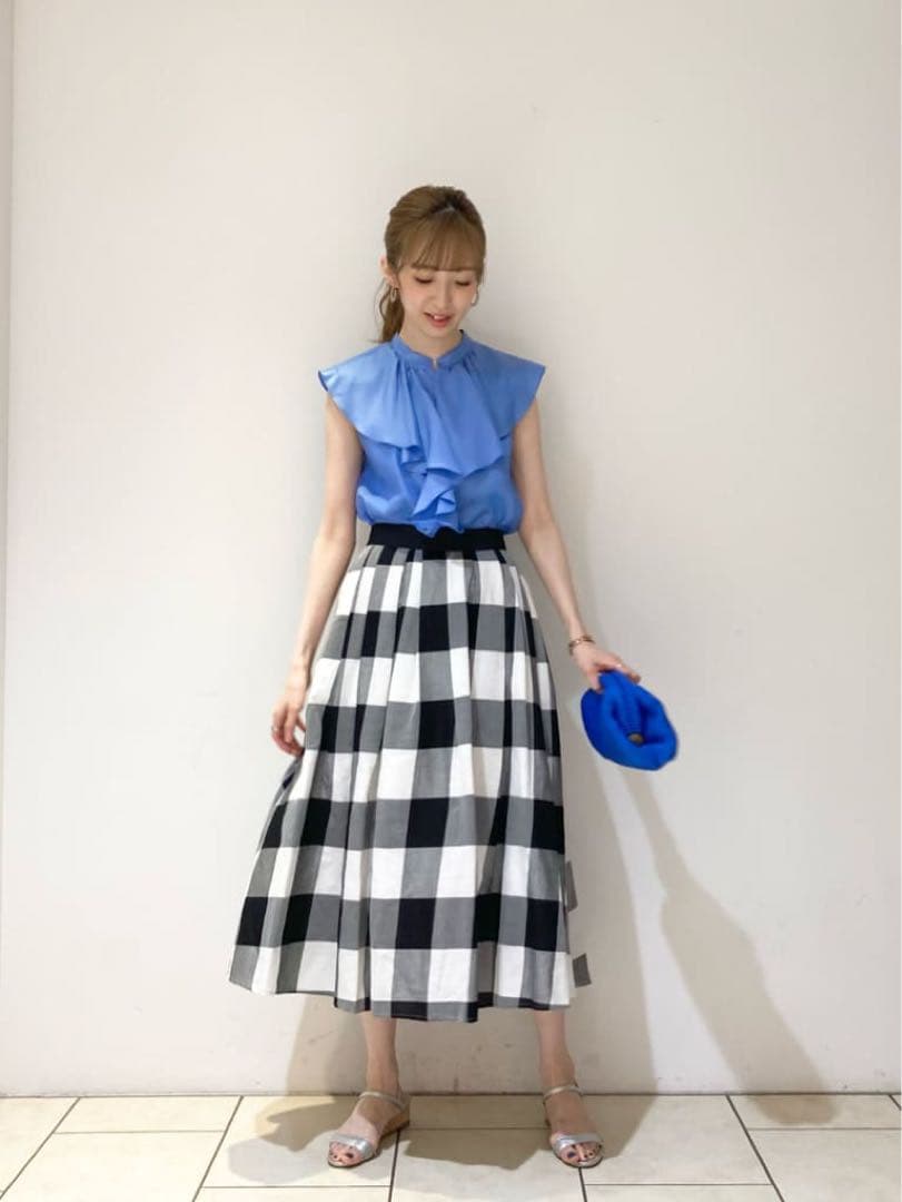 ◇ ルルウィルビー ギンガムペプラムブラウス ランダムタックスカート