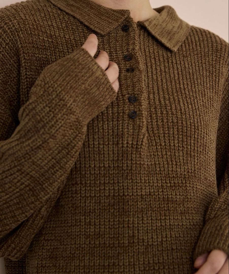 OLUN オルン ニットポロワンピース ブラウン M - メルカリ