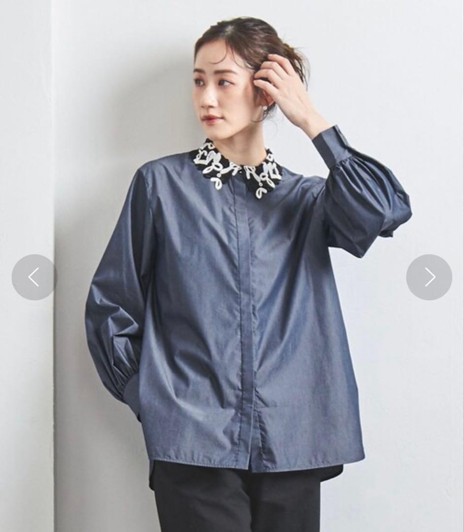 美品】ユナイテッドアローズ レースカラー2WAYブラウス コバルト