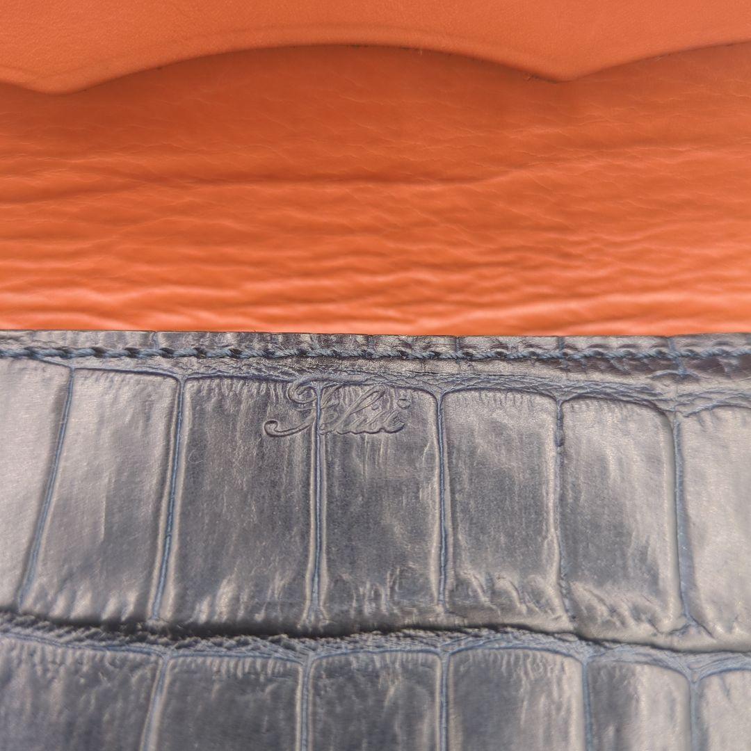 極美品✨フェリージ 長財布 コロコロ クロコ型押し レザー紺 定価86900