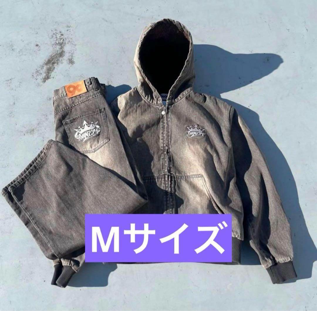 King Logo Slub Denim Zip Hoodie BLACK M