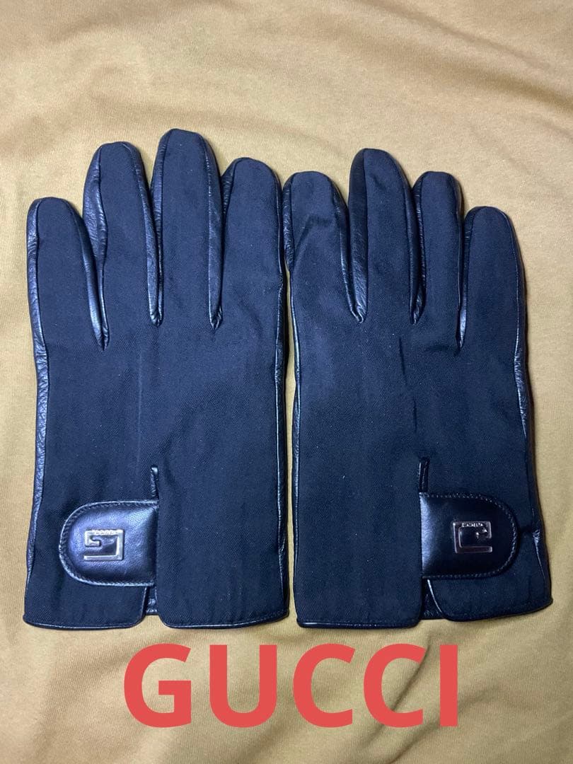 GUCCI グッチ　黒手袋 レザー　イタリア製　XL 大きいサイズ GUCCI グッチ 黒手袋 レザー イタリア製 XL 大きいサイズ
