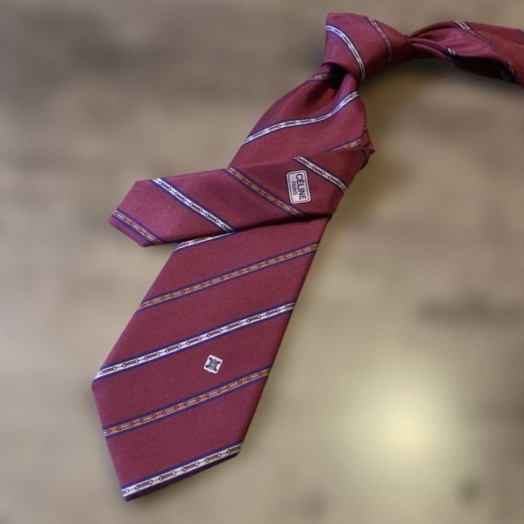 CELINE セリーヌ ネクタイ ☆マカダム.トリオンフ.ストライプ柄 - メルカリ