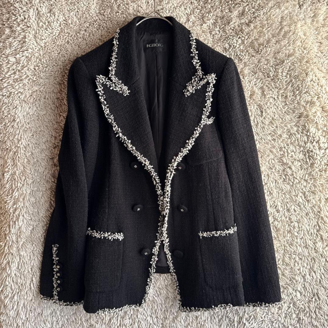 《美品★》INGEBORG インゲボルグ　ツイード　バイカラージャケット　ダブル