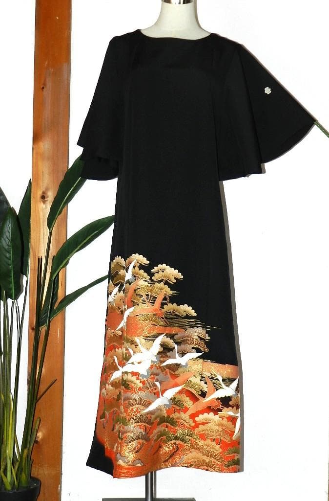 留袖 ワンピース ドレス フレアー袖 手書き友禅染 正絹 496 夢ちりめん