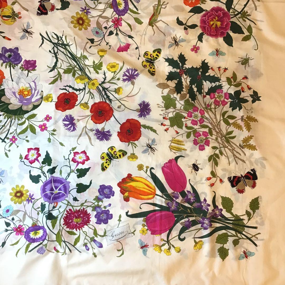 グッチ GUCCI フローラ コットン スカーフ 花柄 ビンテージ 153cmの