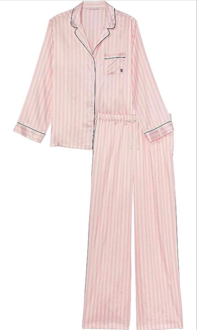 Victoria's Secret ピンクストライプ サテンパジャマセット Buy Signature Satin Long Pajama Set, Pink Iconic Stripes - Order
