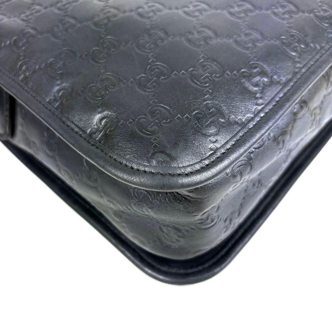レア✨グッチ メッセンジャーバッグ シマ レザー ブラック GG柄 A4PC可