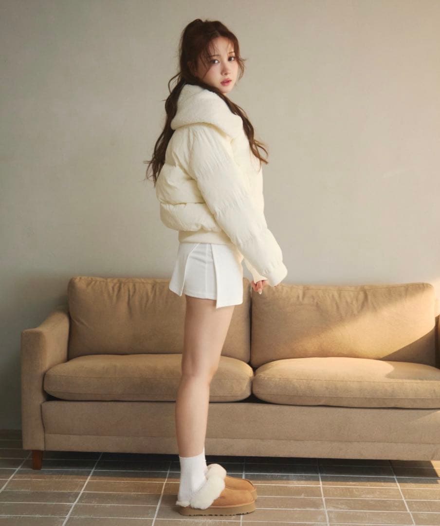 titty＆co. 襟ボアキルティングダウン アイボリー titty＆co