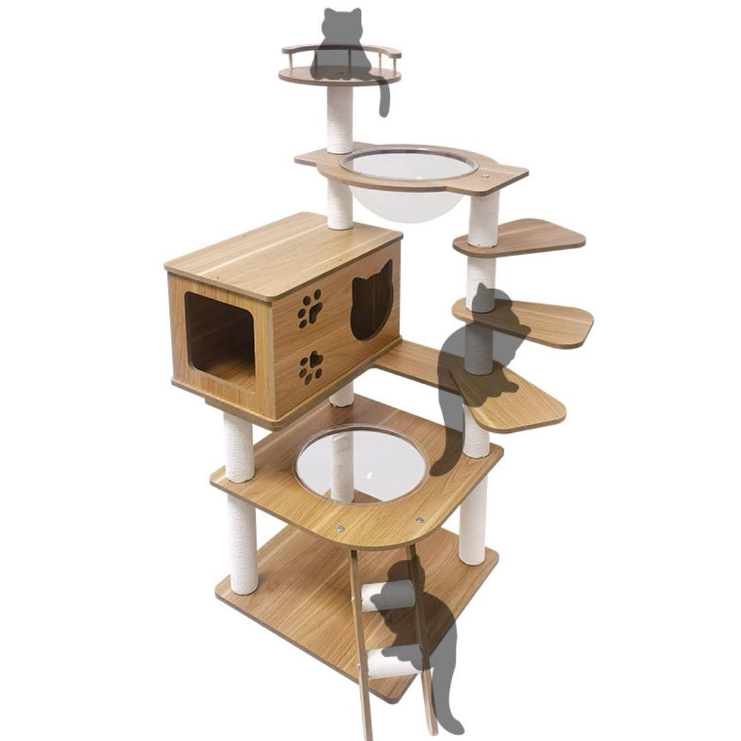キャットタワー 木製 宇宙船 シニア猫 子猫 据え置き 高さ131cm dショッピング |キャットタワー 木製 宇宙船 大型 スリム 猫タワー