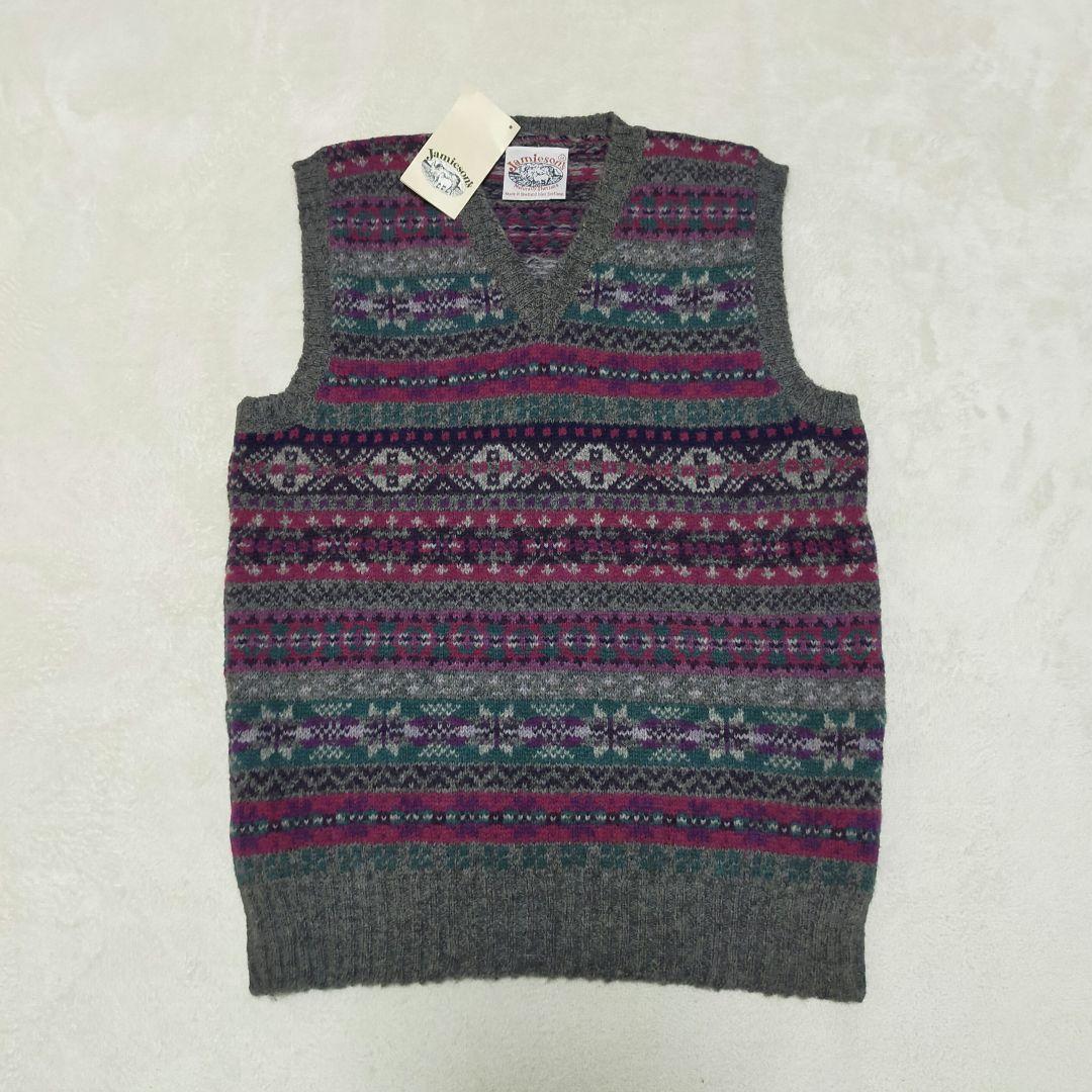 未使用品　Jamieson's　フェアアイル柄　ニットベスト　М Jamieson's of Shetland JAMIESON'S ジャミーソンズ フェアアイル柄 V