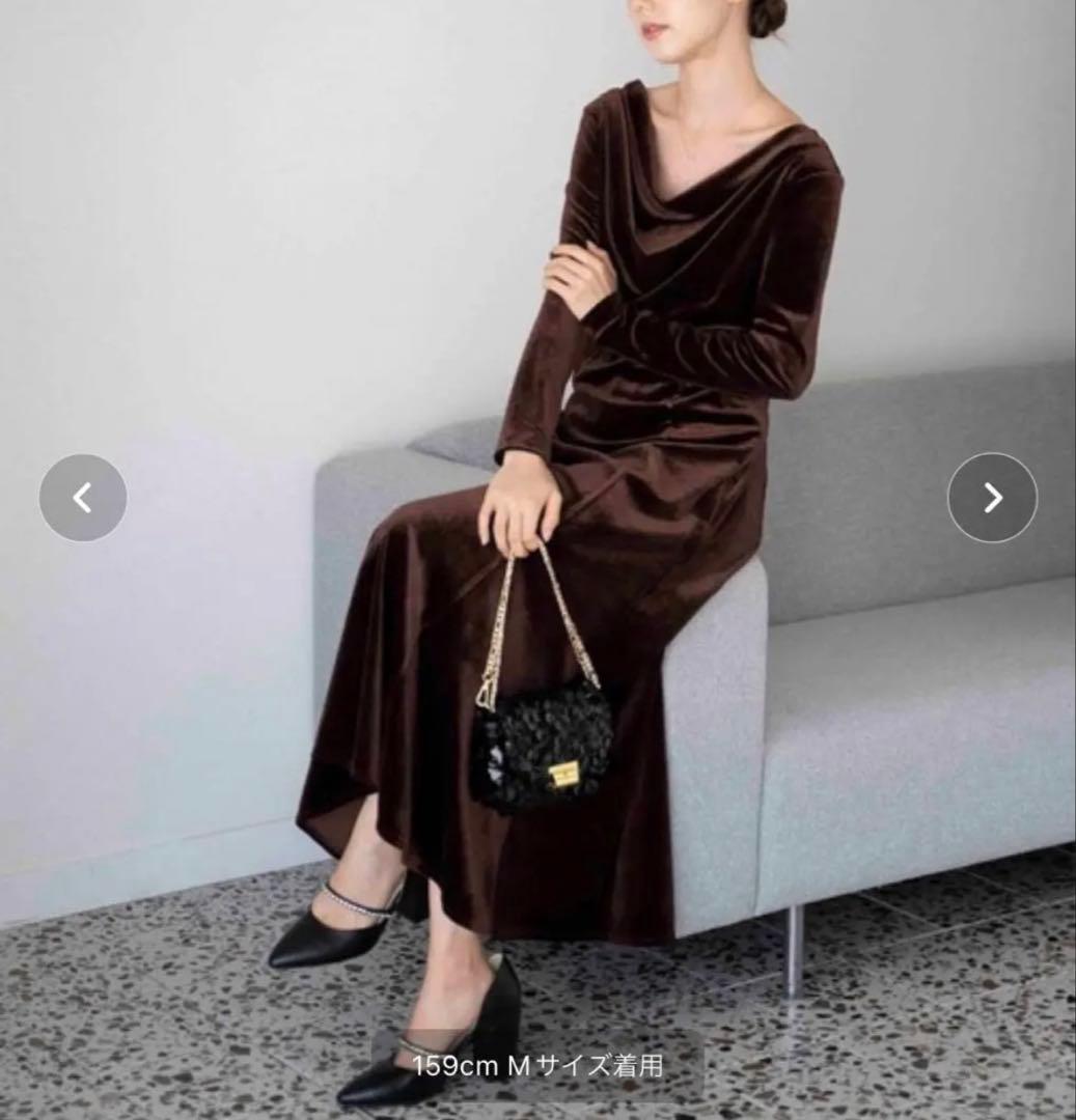美品 Noela ノエラ ドレープベロアワンピース ブラウン ロング丈 結婚