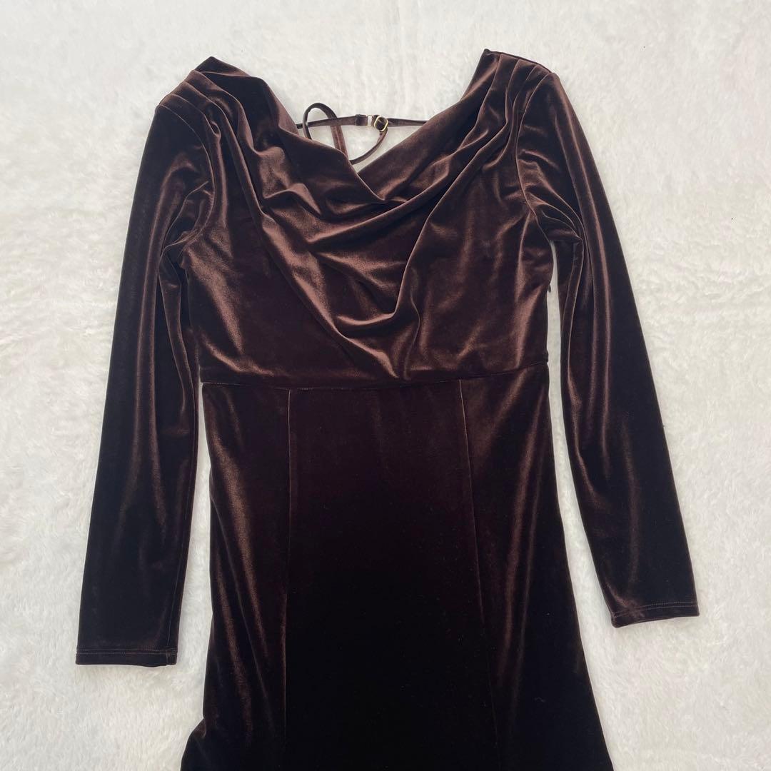 美品 Noela ノエラ ドレープベロアワンピース ブラウン ロング丈 結婚