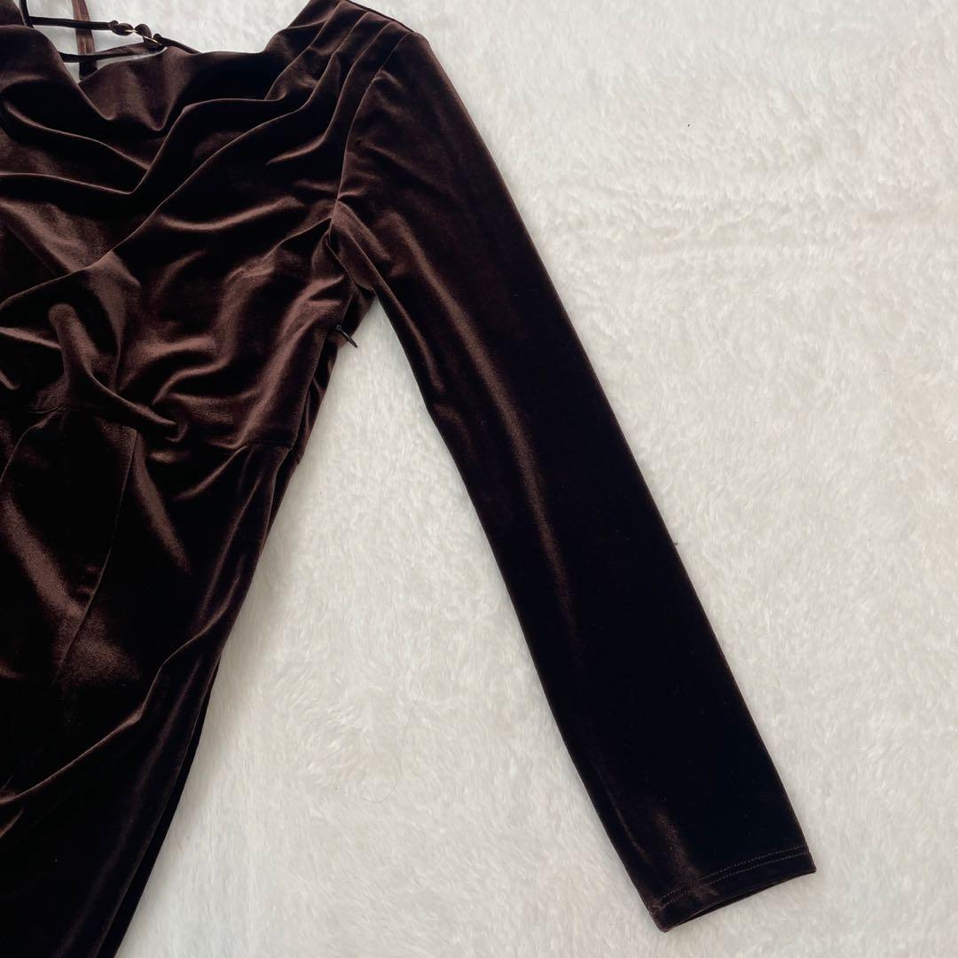 美品 Noela ノエラ ドレープベロアワンピース ブラウン ロング丈 結婚