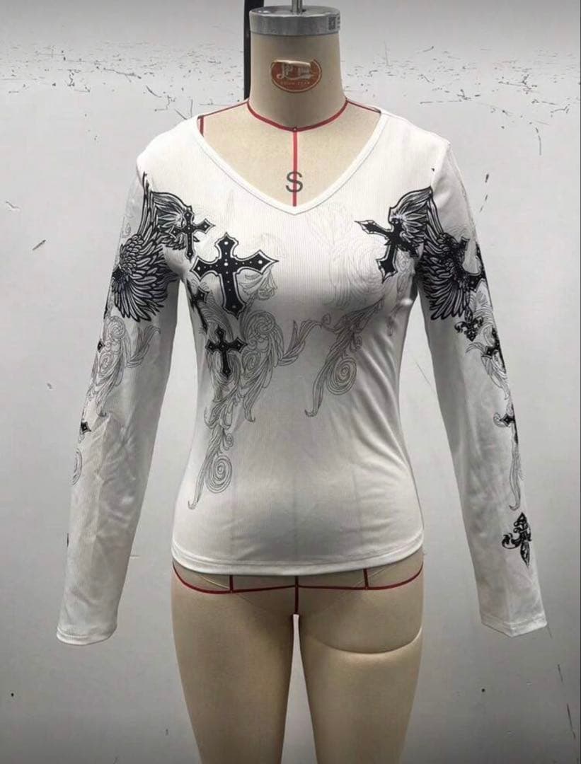 y2k グランジ 長袖 トップス ロンT クロス 十字架 平成ギャル - メルカリ