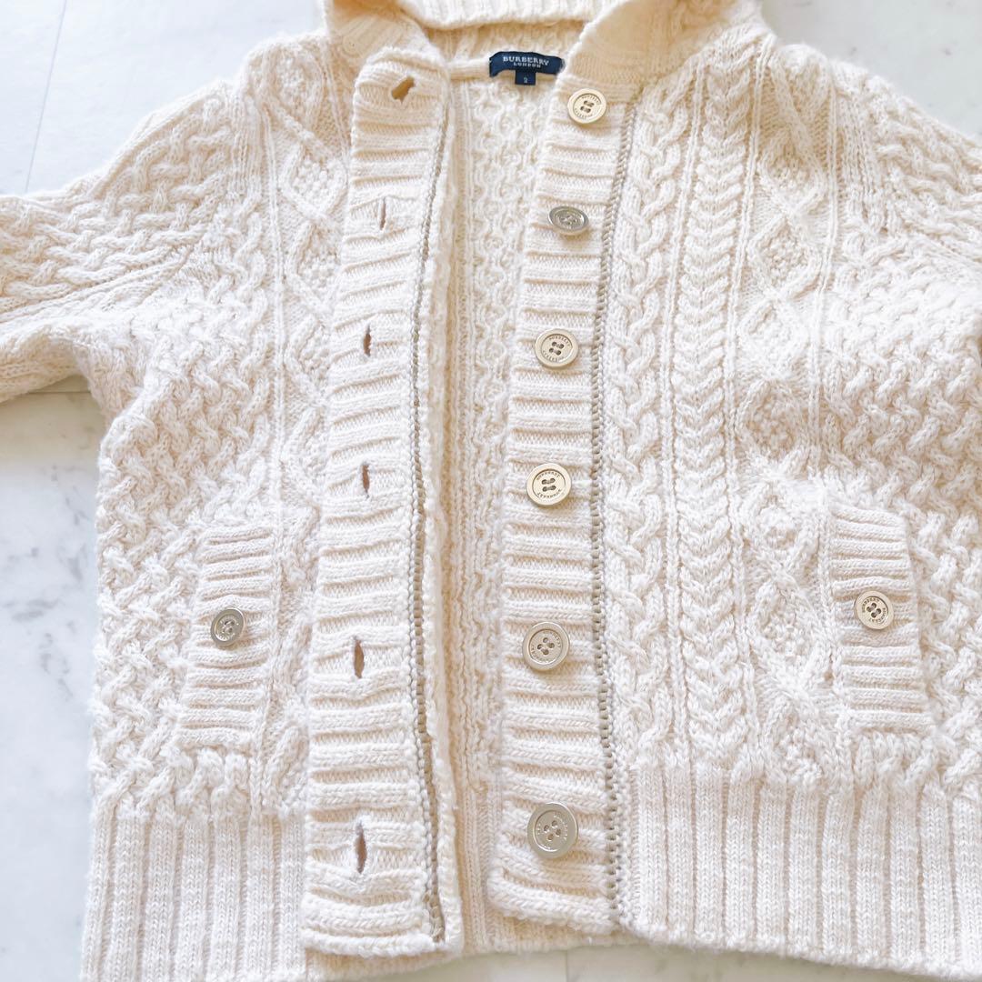 バーバリーブルーレーベル アンゴラ混ケーブルニットカーディガン