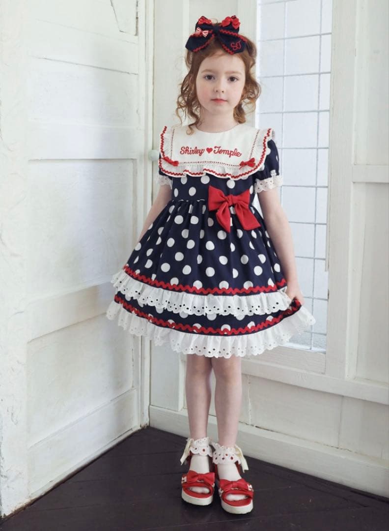 新品　シャーリーテンプル ドットフリルセーラーワンピース 110 ♡公式オンラインストア 限定色”ドットセーラーワンピース”発売