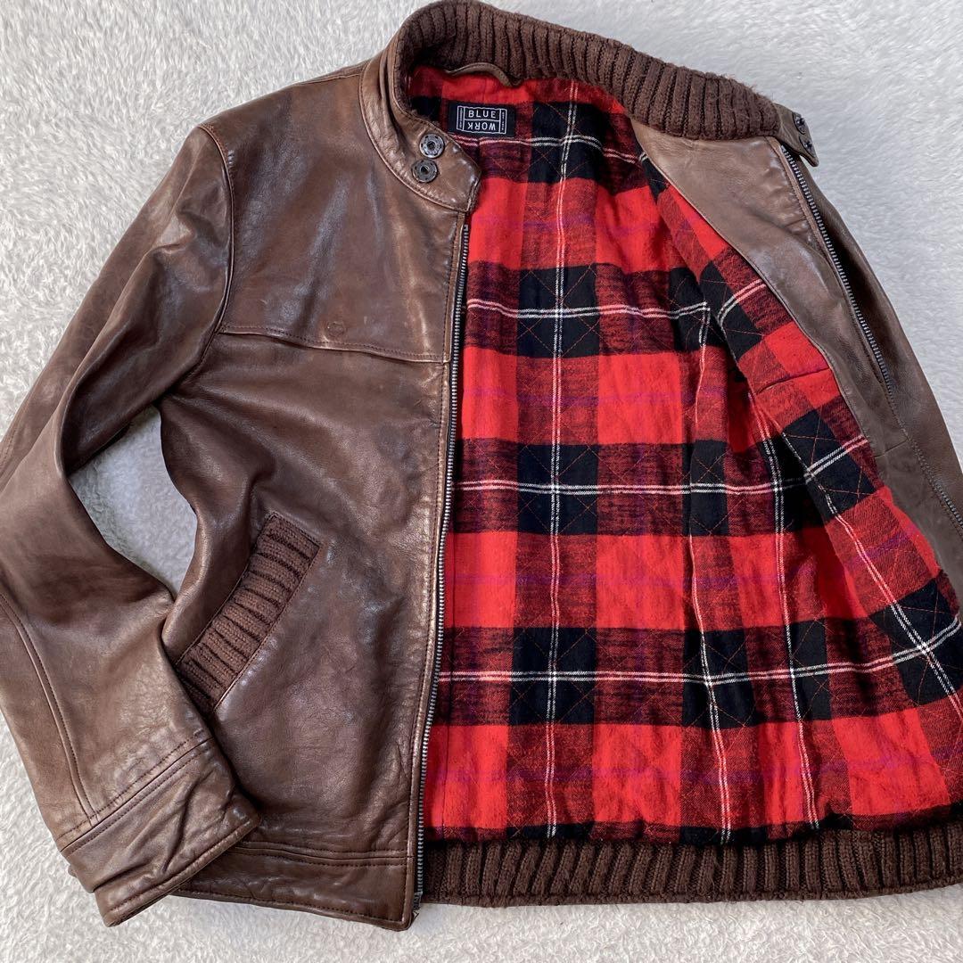 買うファッション - BLUE WORK ラム 裏地チェック 立襟 riri シングル