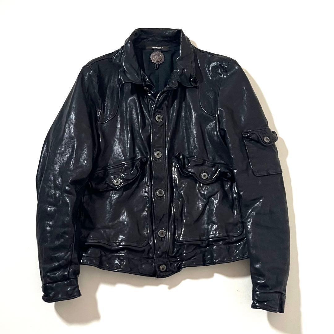 【美品】サンタクローチェ　レザージャケット　バッファロー　タンニン鞣し　ブラック 美品】サンタクローチェ レザージャケット バッファロー タンニン鞣し