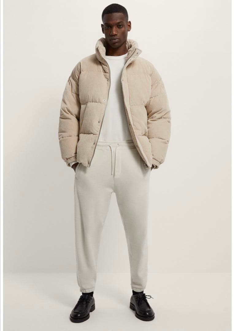 ZARA コーデュロイ パフジャケット ホワイトベージュ L-XL - メルカリ