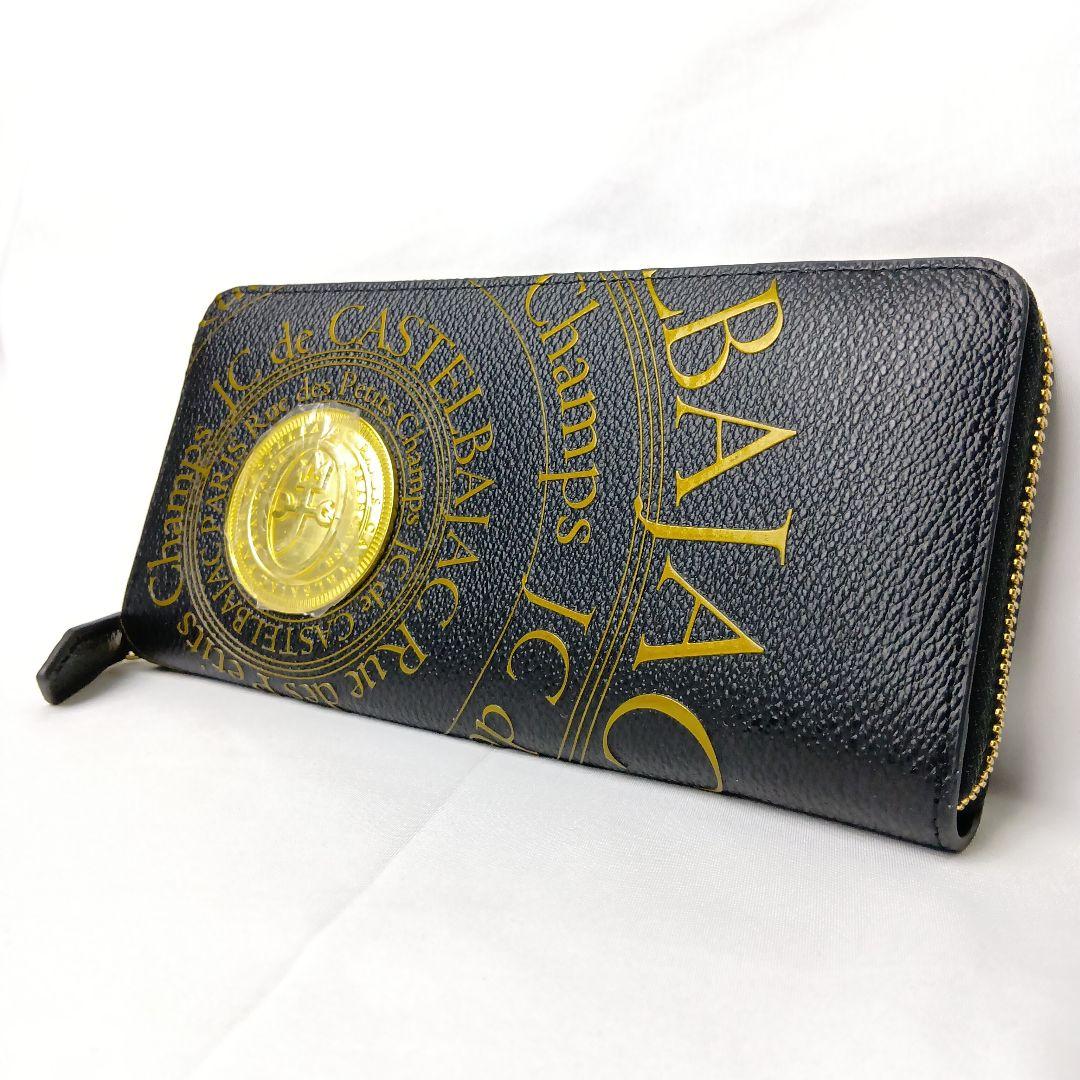 【極美品】カステルバジャック 長財布 ラウンドファスナー 黒 金 保護シール付 CASTELBAJAC（カステルバジャック） サイフ ラウンドファスナー マチ