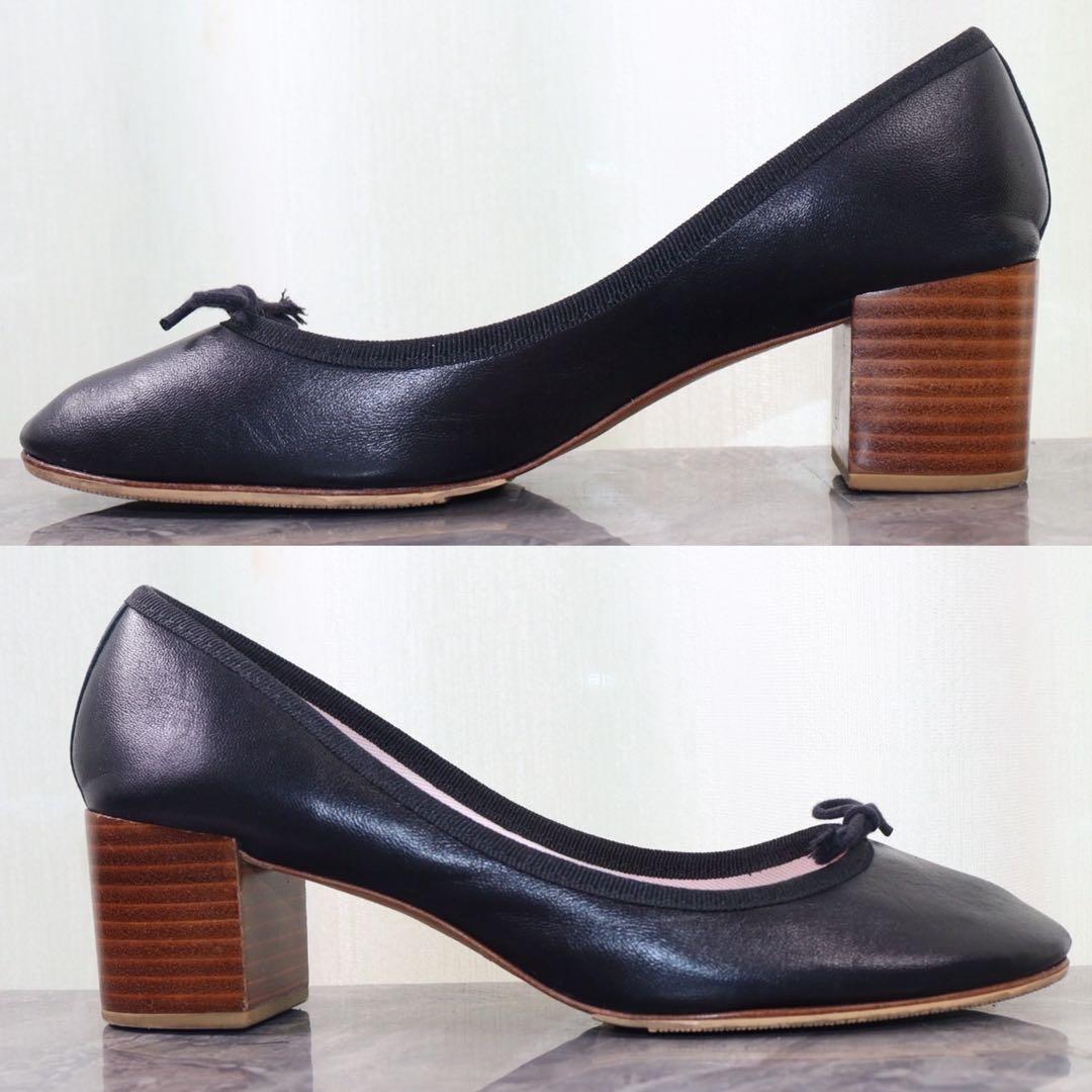 美品】repetto レペット 23.7 チャンキーヒール レザー 黒 - メルカリ