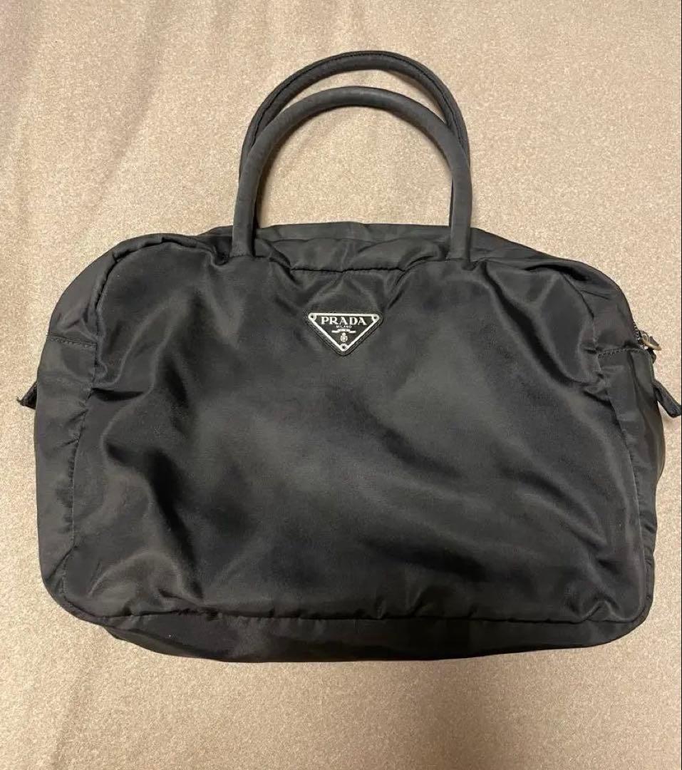 PRADA ミニボストン ナイロン フォーマルバッグ ブラック 三角ロゴ PRADA ミニボストンバッグ ナイロン ブラック 三角ロゴ プラダ 黒 極美