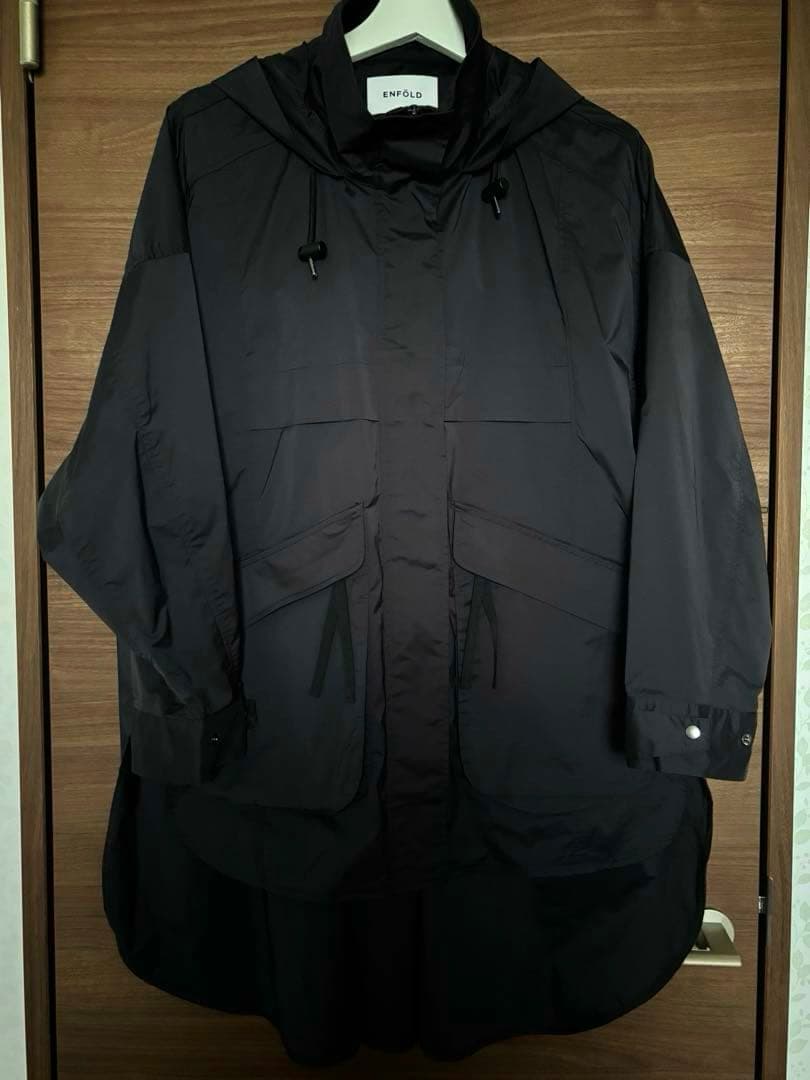 ENFÖLD フード付きオーバーサイズ スプリングコート 36 ネイビー