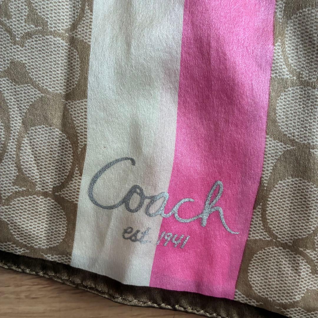 美品 COACH コーチ 絹 シルクスカーフ シグネチャー柄 73×25cm - メルカリ