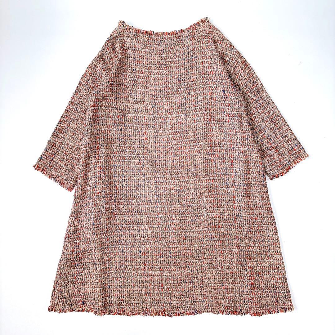 美品⁑45rpm コットンツイードロングワンピース Aライン フリンジ