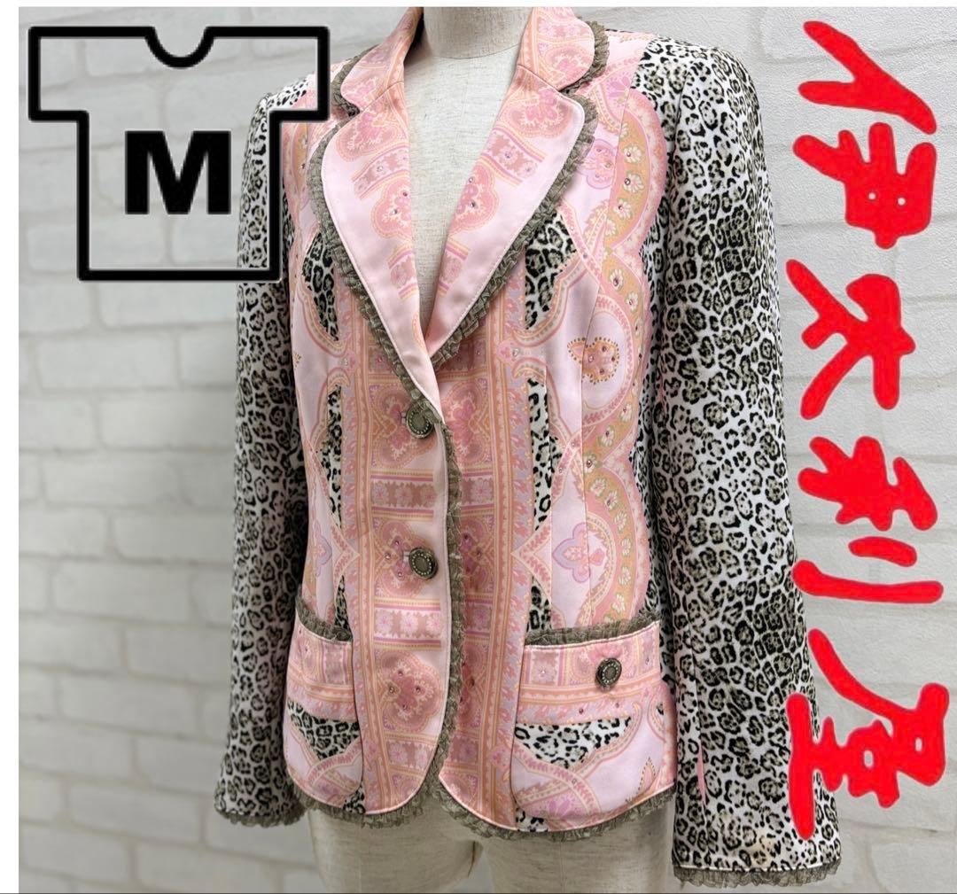 ☆美品☆ 伊太利屋 ピンク ヒョウ柄 テーラードジャケット M 日本製