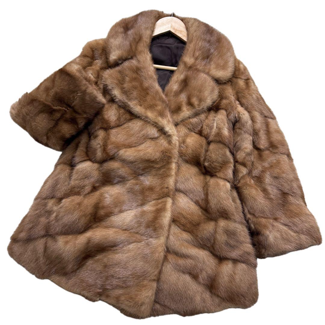 デミバフミンク リアルファーコート Lサイズ相当 横段デザイン 総丈