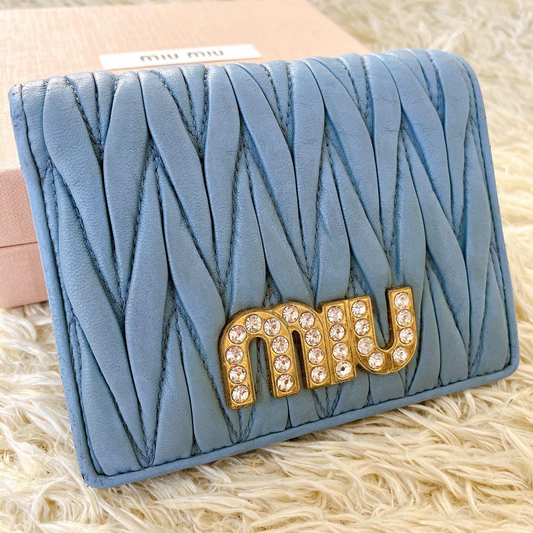 箱付✨ミュウミュウ 二つ折り財布 ビジュークリスタル マテラッセ