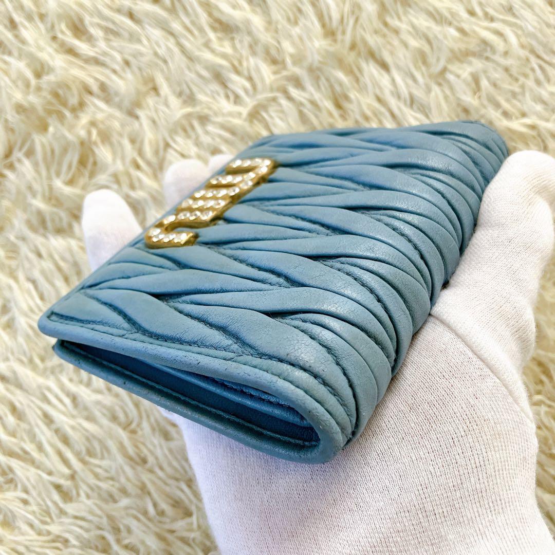 箱付✨ミュウミュウ 二つ折り財布 ビジュークリスタル マテラッセ