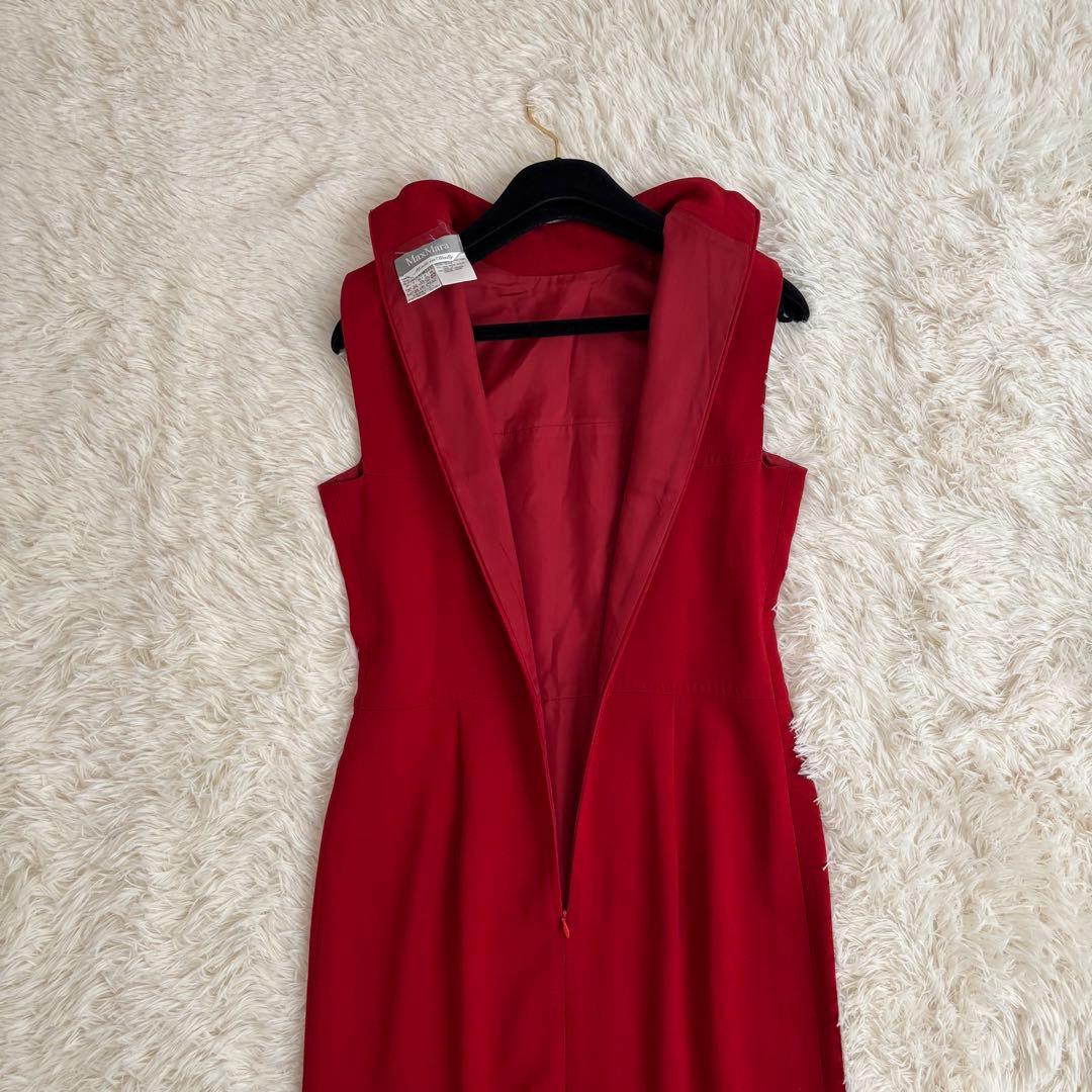 美品】マックスマーラ ロングワンピース ノースリーブ 赤 ウール
