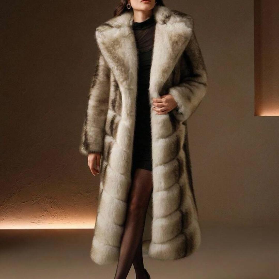 ファーロングコート　M アンドミー andme フェイクファーノーカラーロング コート （モカ