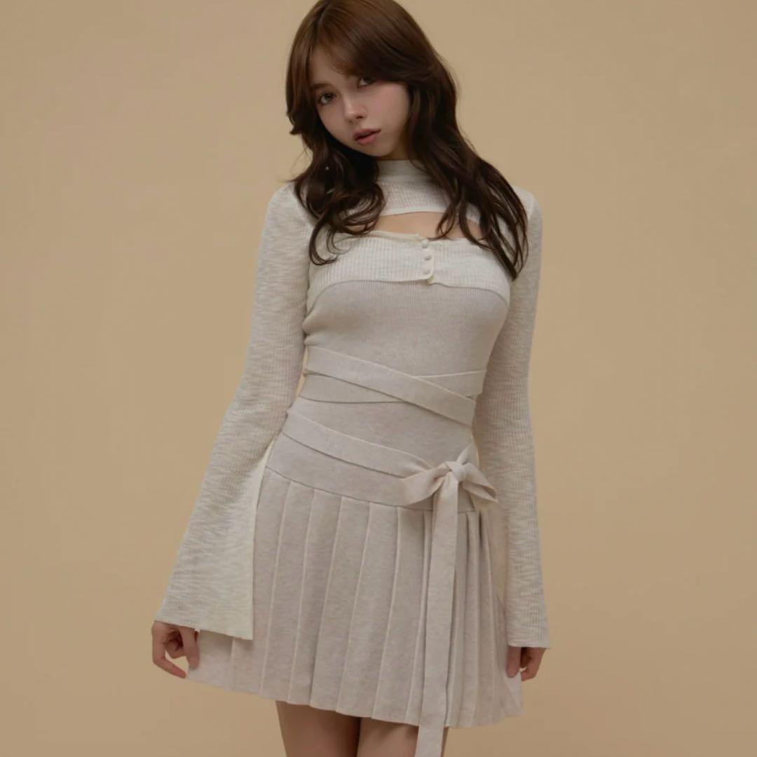 And mary Mimi ribbon mini dress beige - メルカリ