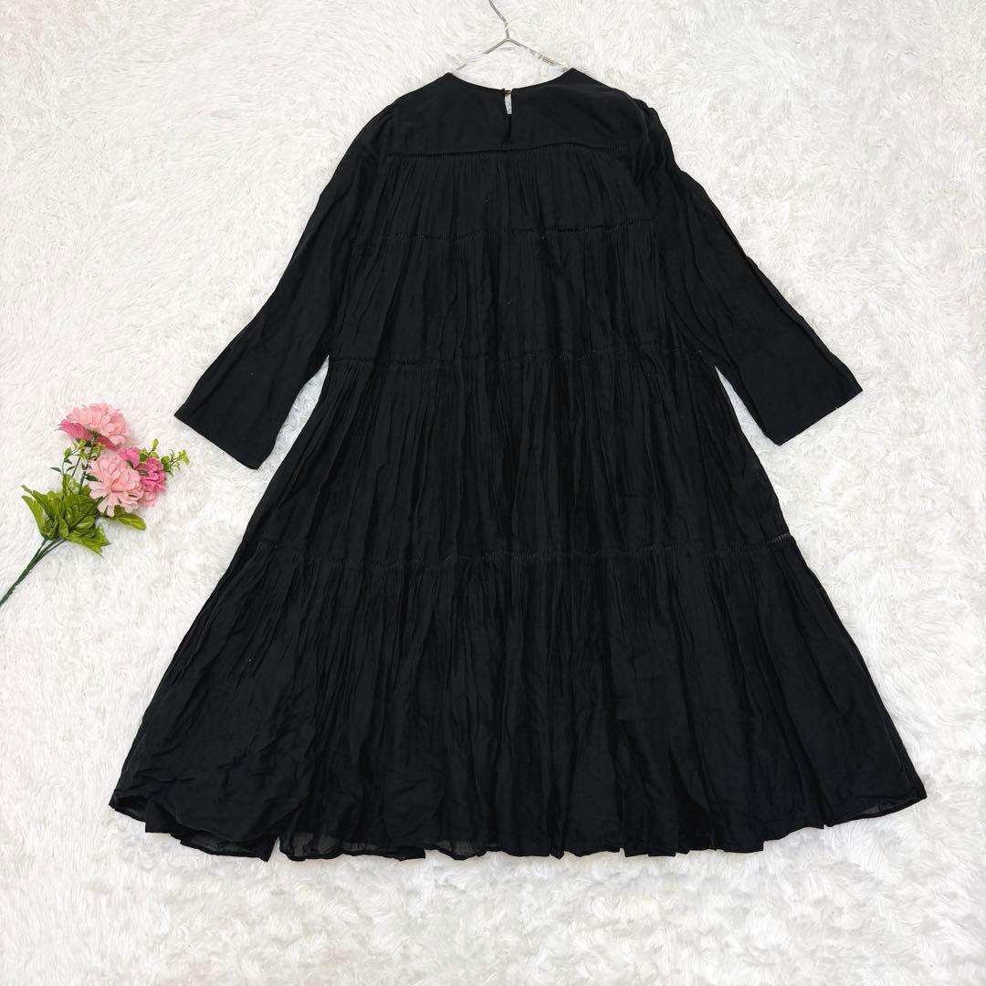 美品 ヌキテパ コットンボイルティアードワンピース ボリューム レース