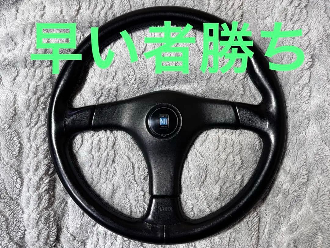 NARDI ステアリング 3スポーク (傷み少ない) CLASSIC LEATHER ブラックレザー＆ポリッシュスポーク NARDI(ナルディ