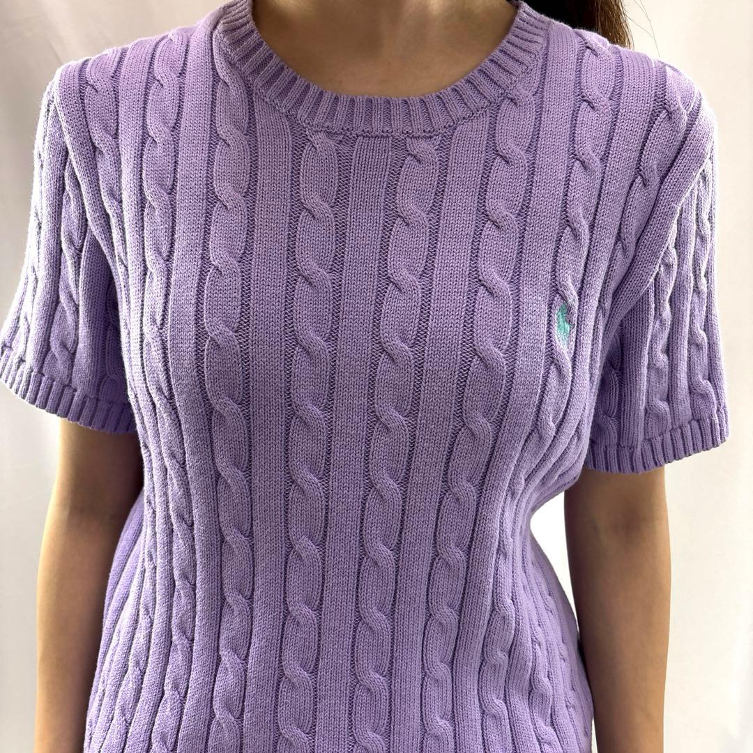 現行タグ ポロラルフローレン ケーブルニット 半袖 セーター パープル