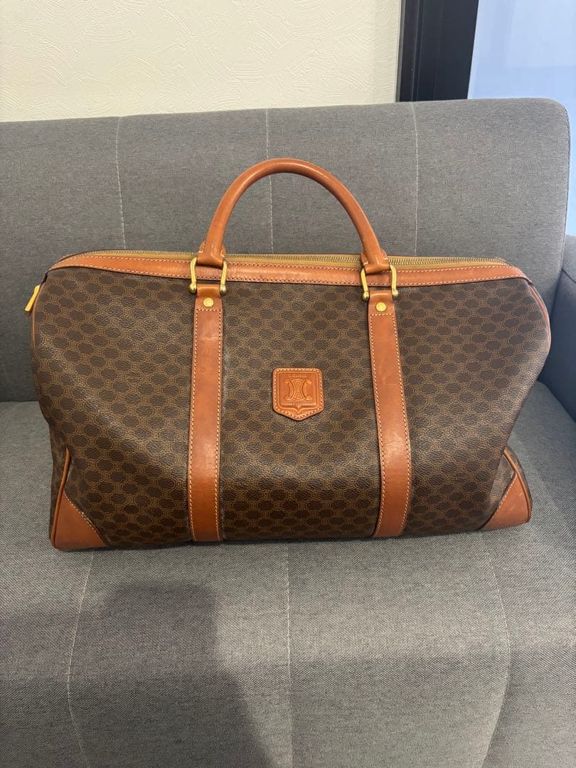 CELINE セリーヌ　ボストンバッグ　マカダム CELINE セリーヌ マカダム柄 ボストンバッグ PVC レザー ブラウン M14