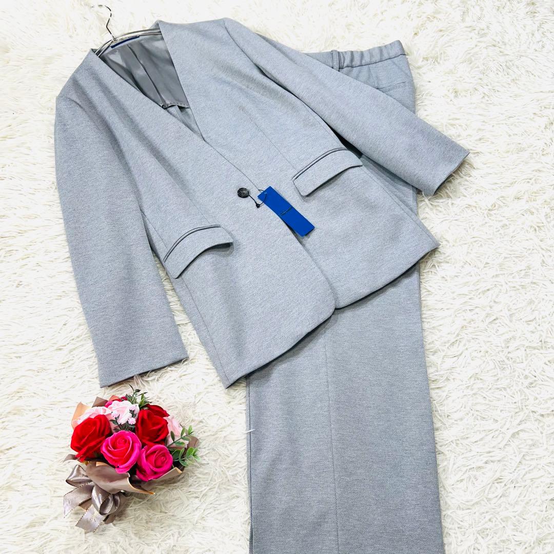 【未使用タグ付☆】AOKI 島田順子 ノーカラー　ワイドパンツ セットアップ　L アウトレット】SUITS BY JUNKO SHIMADA イタリア素材 RE【AOKI公式