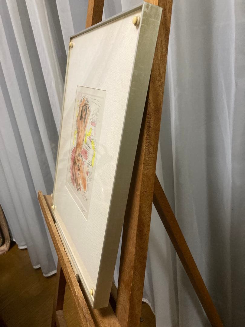 銅版画に手彩色【巨匠　原精一 】 女性像 「美術年鑑」掲載作家 布タトウ箱•黄袋 銅版画 エッチングに手彩色 ✳️ 裸婦 <巨匠 原精一> アンティーク