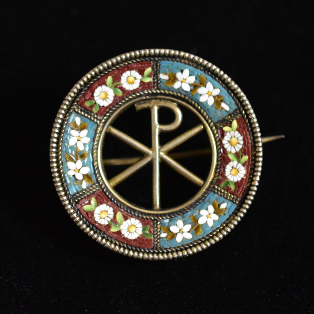 ロコ伊アンティーク XPのマイクロモザイクブローチ 完品 アンティーク マイクロモザイク 忘れな草 ブローチ – Amelie Antique
