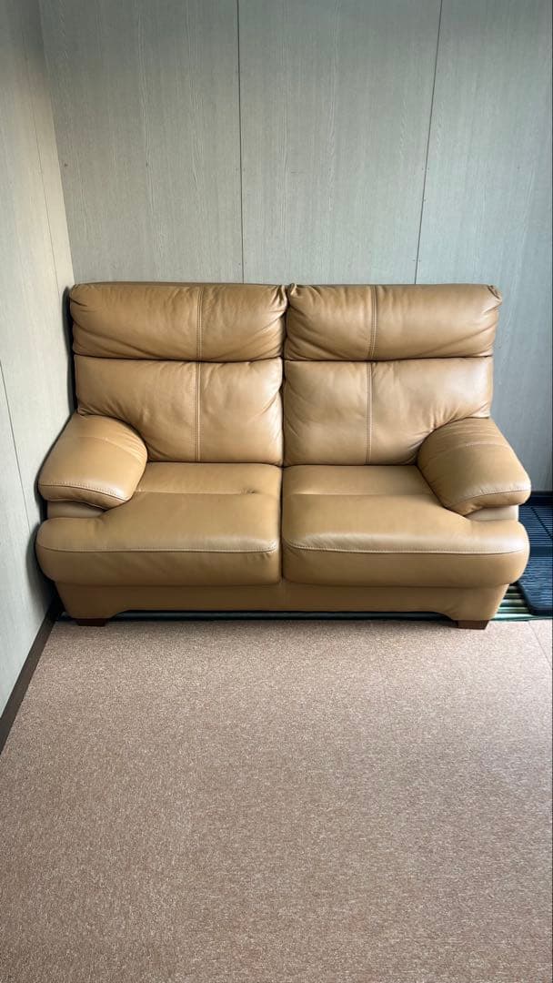 レザー 2人掛けソファ 本革使用　オレンジ系 お手入れ楽々合皮レザーソファ 人気のシンプルデザイン 2人掛け