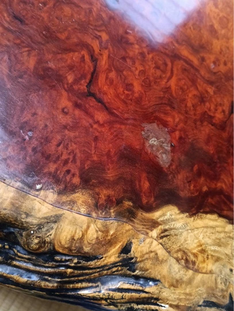 自然形状の赤褐色木製座卓コブ瘤テーブル和室旅館料亭一点物