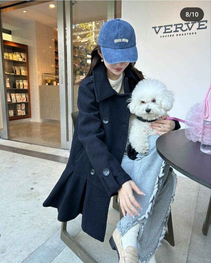 biby プリーツコート ネイビー ウール混紡 トレンチコート - メルカリ