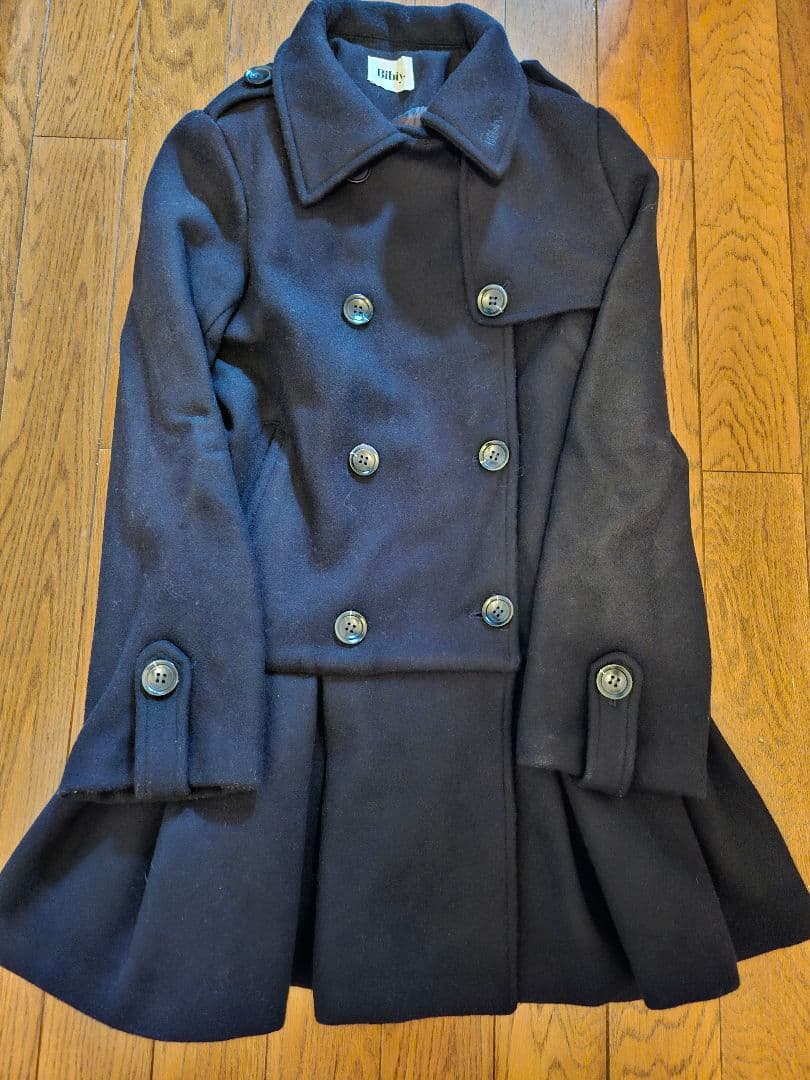 biby プリーツコート ネイビー ウール混紡 トレンチコート - メルカリ